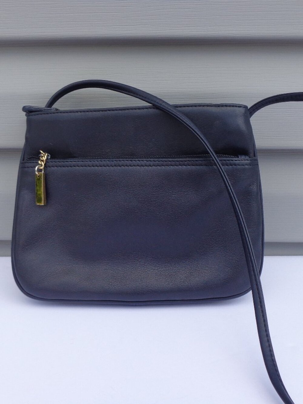 Giani Bernini Black Leather Handbag Shoulder Bag Three Compartments Zip 9x7x1.5